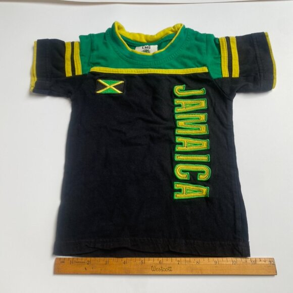 LMS Kids Short Sleeve Round Neck Jamaican Tshirt Black Green Yellow Size 2-4 - Picture 6 of 7
